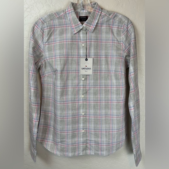 UNTUCKit Tops - NEW UNTUCKit The Chasseles Plaid Button Up Long Sleeve Cotton Gray/Pink 2 0975